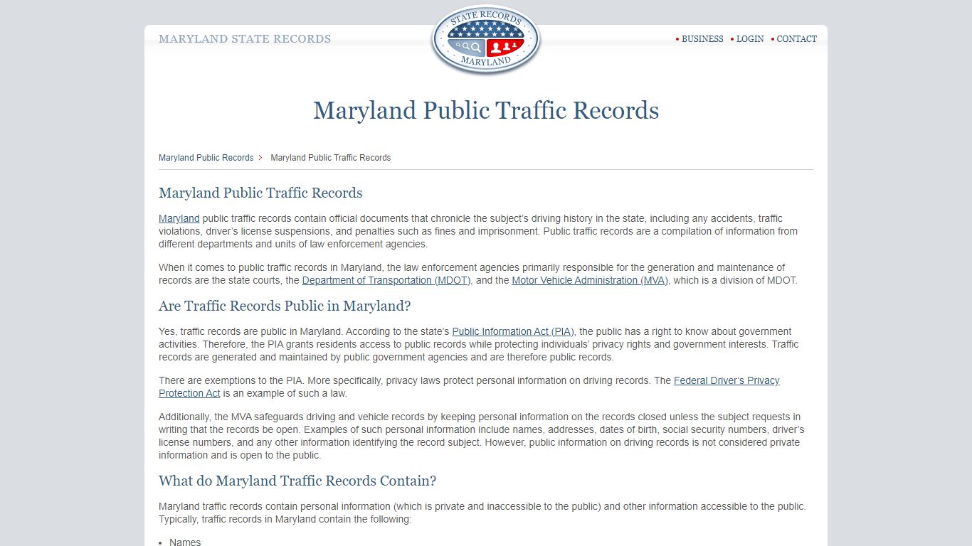 Maryland Public Traffic Records | StateRecords.org